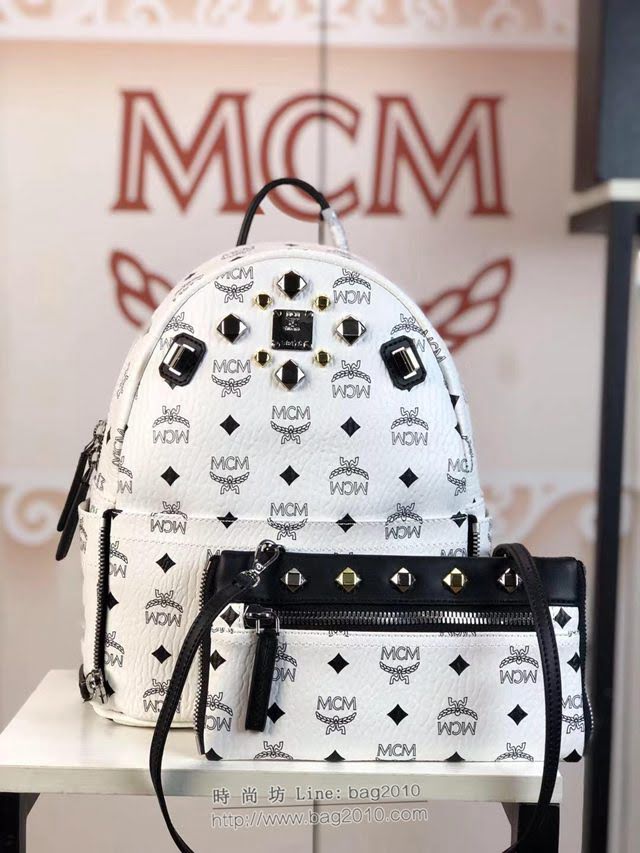 MCM雙肩包 原單 5722 新版子母包 前面袋子可拆卸 搭配長肩帶 兩用款 菱形釘 MCM女背包  mdmc1321